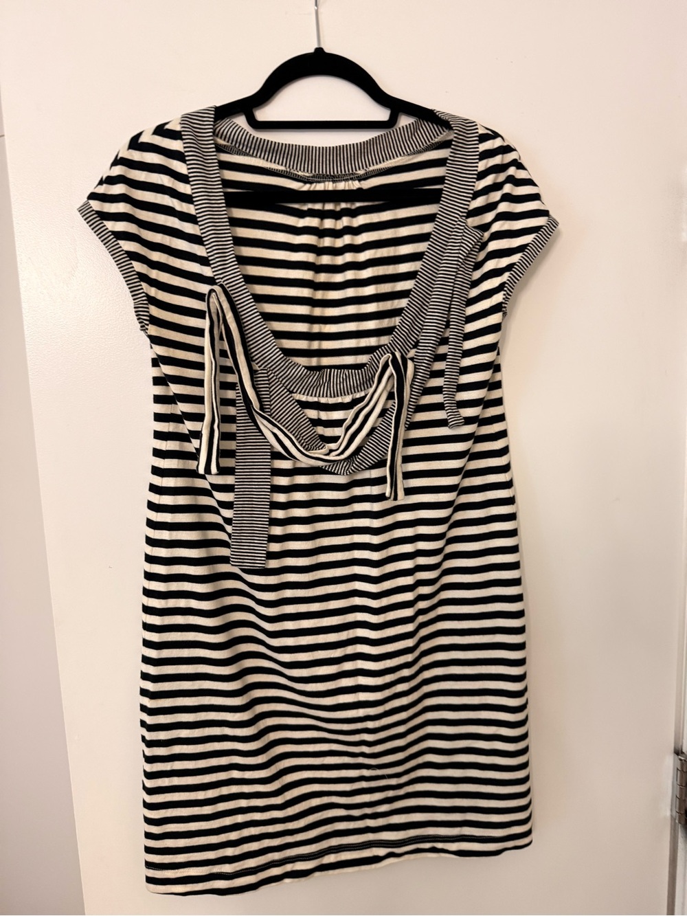 Striped Black & White Tie-Detail Mini Dress